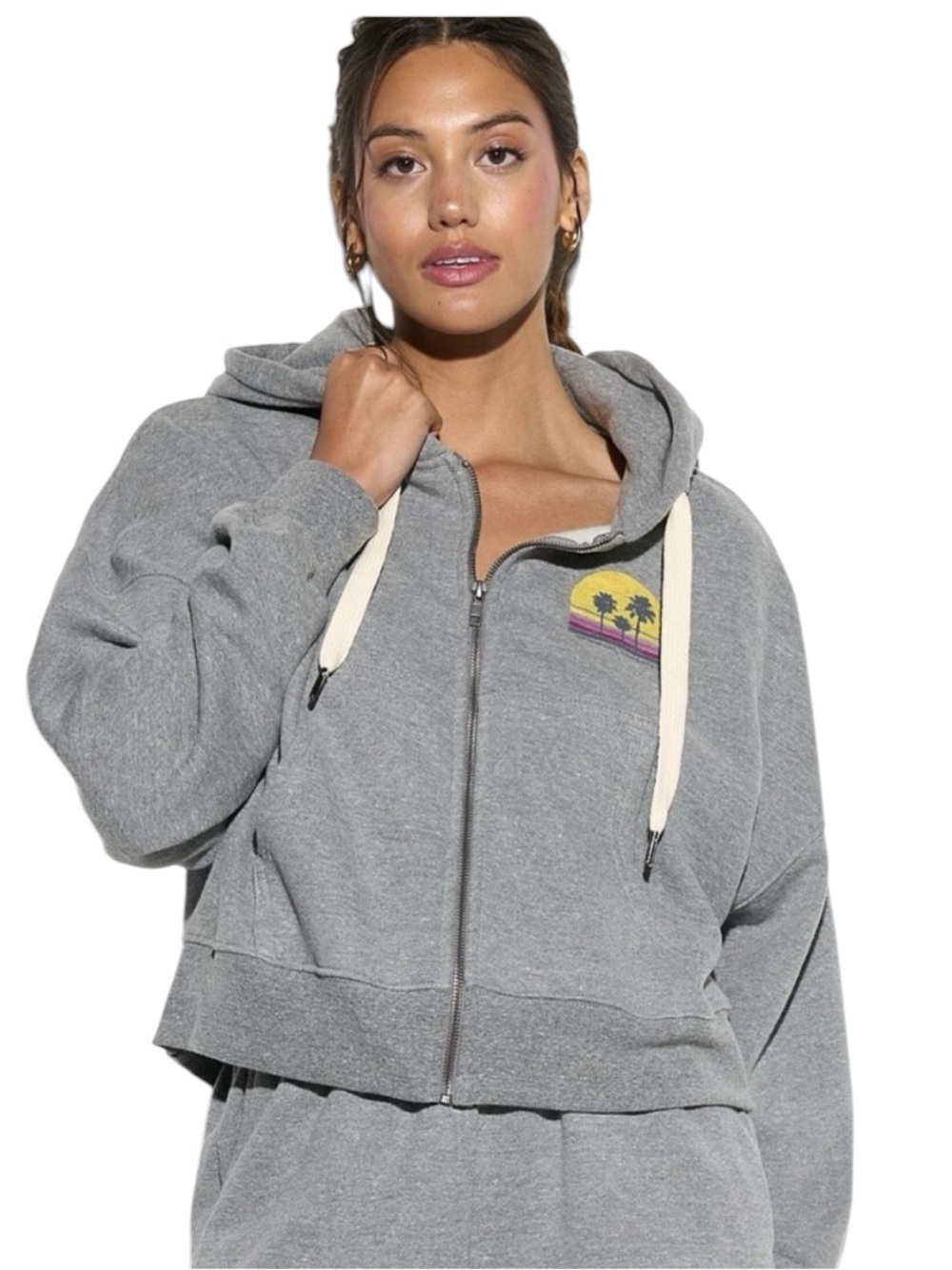 Spiritual Gangster Sunset Stripe Roxbury Hoodie in Heather Gray Size XL
